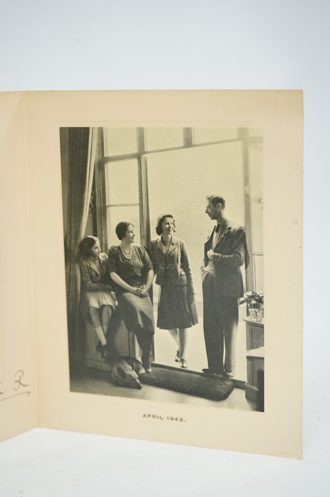 A Royal Christmas card from HM King George VI and Queen Elizabeth for 1943, published by Raphael Tuck and Sons Ltd. with a gilt embossed crown on the front, inside; ‘with best wishes for Christmas and the New Year 1943,